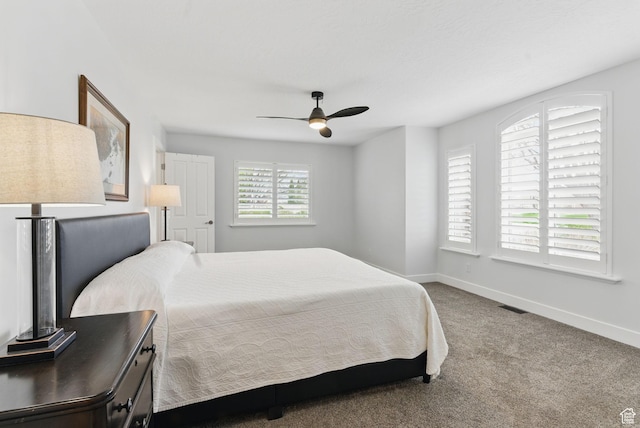 1325 W Park Meadows Dr, Mapleton, UT 84664 - carpeted bedroom featuring a ceiling fan, baseboards, and visible vents