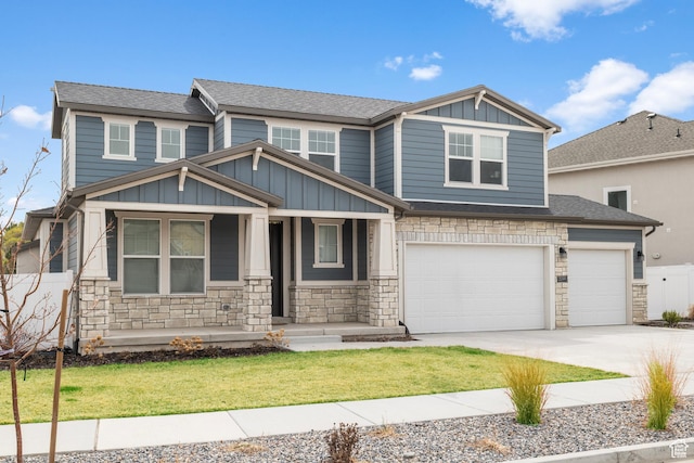 13099 S Twisted Oak Dr, Herriman, UT 84096 - craftsman inspired home featuring concrete driveway, stone siding, board and batten siding, covered porch, and a garage