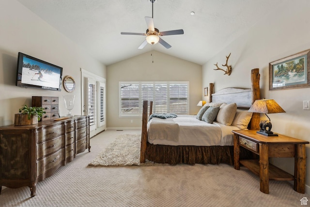 5265 N Laurelwood St N, Heber City, UT 84032 - bedroom with ceiling fan, baseboards, vaulted ceiling, and carpet floors