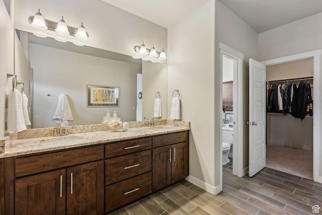 5265 N Laurelwood St N, Heber City, UT 84032 - full bath with a sink, toilet, double vanity, and wood tiled floor