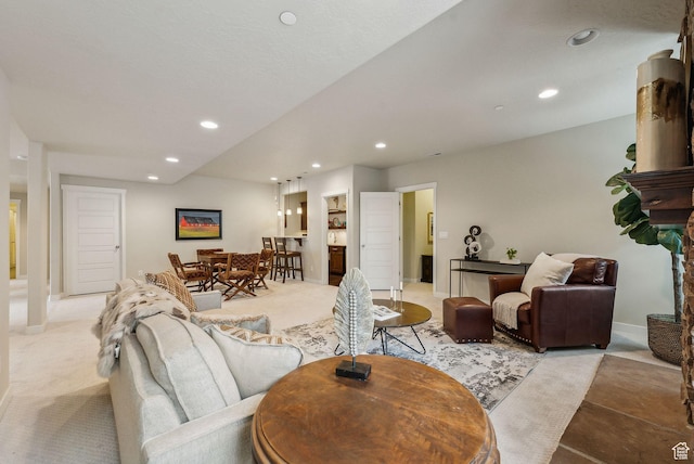 5265 N Laurelwood St N, Heber City, UT 84032 - living area with light carpet, baseboards, and recessed lighting