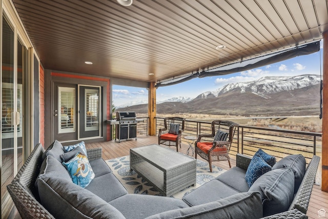 5265 N Laurelwood St N, Heber City, UT 84032 - view of patio / terrace with a deck with mountain view, grilling area, and an outdoor hangout area