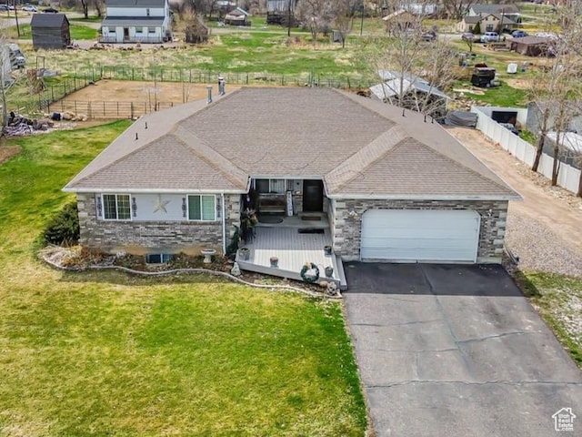 170 E 400 N, Mount Pleasant, UT 84647 - single story home featuring a garage, driveway, stone siding, and roof with shingles