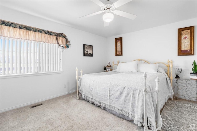170 E 400 N, Mount Pleasant, UT 84647 - carpeted bedroom featuring baseboards, visible vents, and ceiling fan