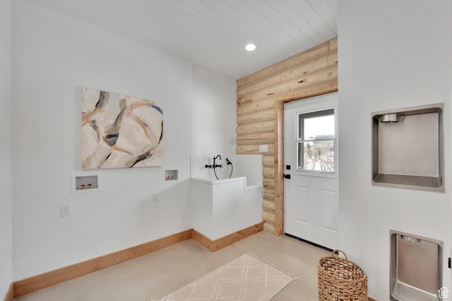 2032 Timber Lakes Dr Unit 950, Heber City, UT 84032 - doorway to outside with heating unit, baseboards, log walls, and recessed lighting