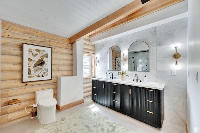 2032 Timber Lakes Dr Unit 950, Heber City, UT 84032 - full bath featuring double vanity, a sink, toilet, and beamed ceiling