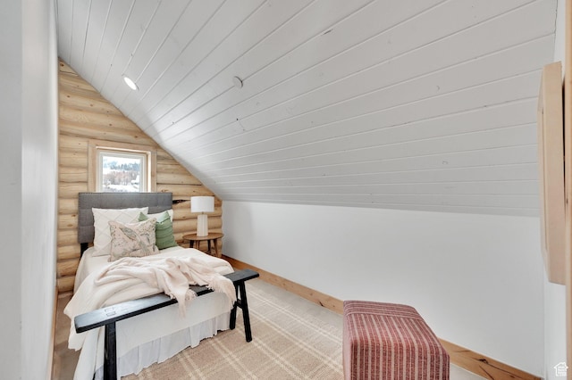2032 Timber Lakes Dr Unit 950, Heber City, UT 84032 - bedroom featuring baseboards, vaulted ceiling, log walls, and wood ceiling