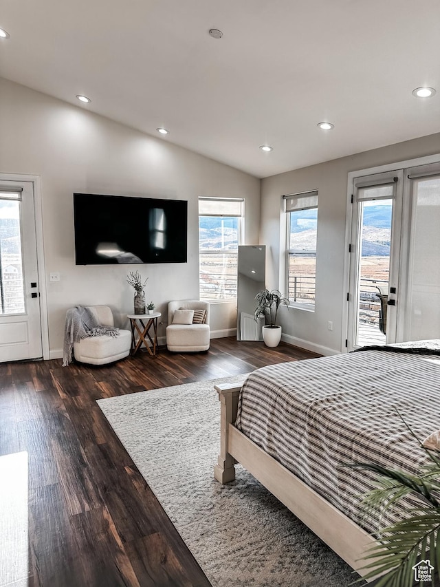 690 N Main St, Antimony, UT 84712 - bedroom featuring vaulted ceiling, wood finished floors, recessed lighting, and access to outside