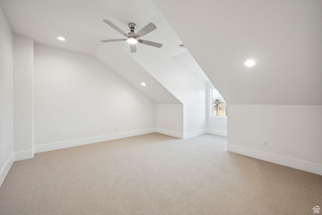 3087 E 2220 S, St George, UT 84790 - bonus room with lofted ceiling, ceiling fan, light colored carpet, recessed lighting, and baseboards