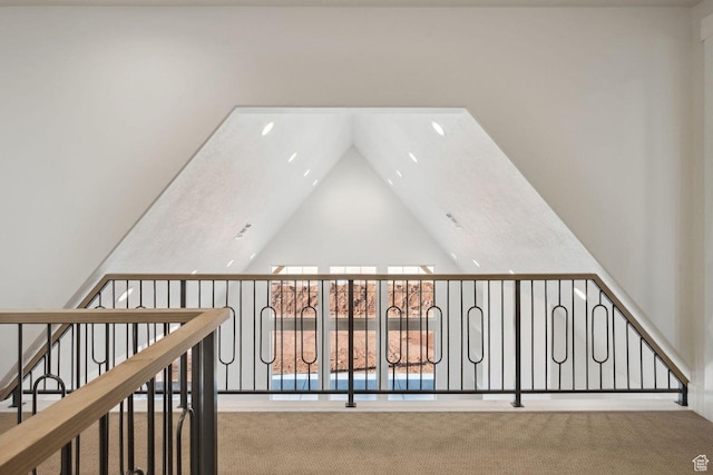 3087 E 2220 S, St George, UT 84790 - hallway featuring carpet, high vaulted ceiling, and recessed lighting