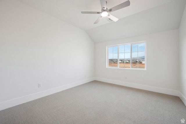 3087 E 2220 S, St George, UT 84790 - empty room featuring light carpet, baseboards, ceiling fan, and lofted ceiling