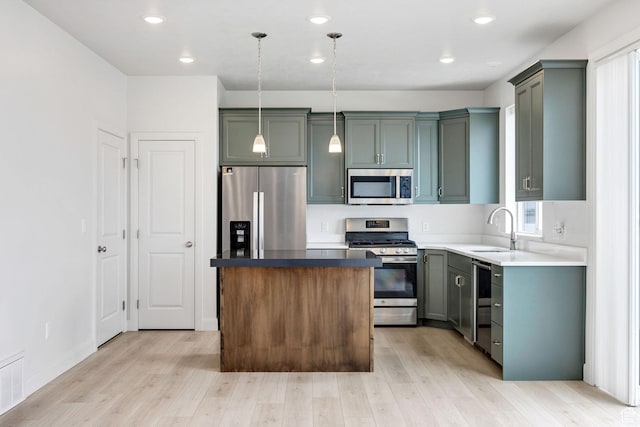 538 N 550 W, Smithfield, UT 84335 - kitchen with a sink, light wood-style floors, a center island, and appliances with stainless steel finishes