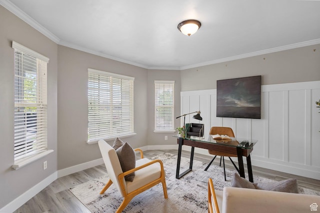 5025 N Shady Bend Ln, Lehi, UT 84043 - office with plenty of natural light, light wood-style flooring, ornamental molding, and a decorative wall