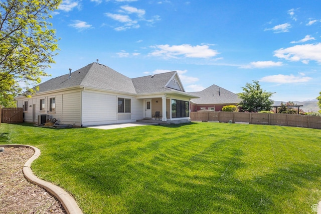5025 N Shady Bend Ln, Lehi, UT 84043 - rear view of house with a patio, central AC unit, and roof with shingles