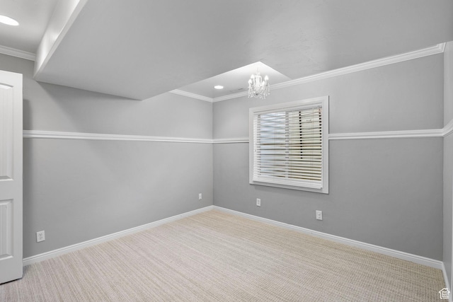 5025 N Shady Bend Ln, Lehi, UT 84043 - carpeted spare room with ornamental molding, a chandelier, baseboards, and recessed lighting