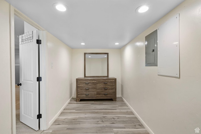 5025 N Shady Bend Ln, Lehi, UT 84043 - corridor featuring recessed lighting, light wood finished floors, baseboards, and electric panel