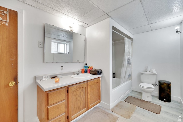 6102 W 13400 S, Herriman, UT 84096 - full bath with toilet, shower / bathtub combination with curtain, vanity, wood finished floors, and a paneled ceiling