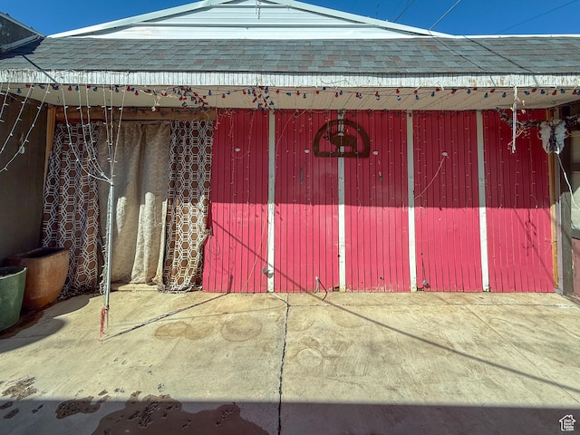 exterior space with an outbuilding
