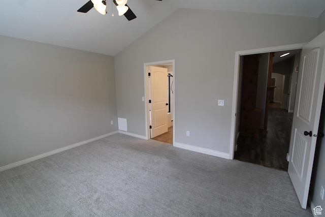 1660 N 475 E, North Ogden, UT 84404 - unfurnished bedroom featuring vaulted ceiling, carpet flooring, baseboards, ceiling fan, and ensuite bathroom