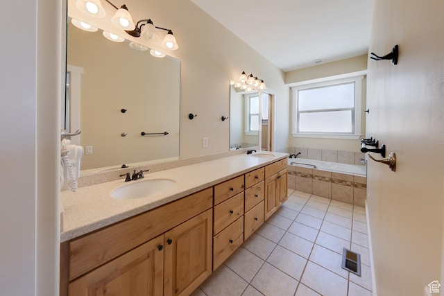 494 E Kachina Way, Moab, UT 84532 - bathroom with visible vents, a sink, a garden tub, and tile patterned flooring