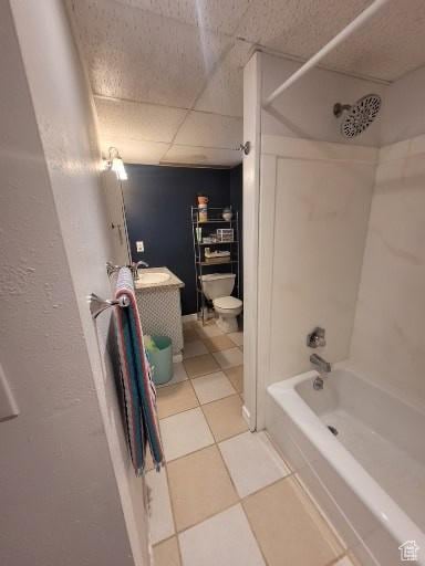 805 N Valley View Dr W, Castle Dale, UT 84513 - full bath with bathtub / shower combination, toilet, vanity, tile patterned flooring, and a paneled ceiling