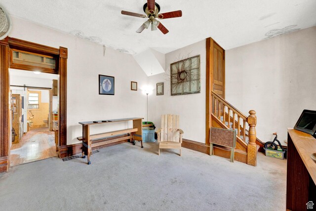 477 N 300 W, Brigham City, UT 84302 - sitting room featuring carpet floors, stairway, and a ceiling fan