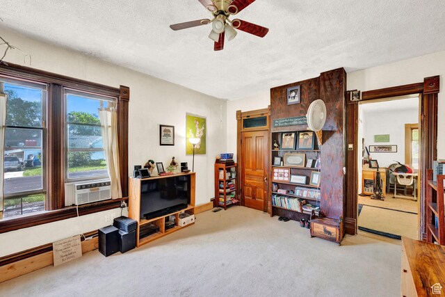 477 N 300 W, Brigham City, UT 84302 - interior space featuring cooling unit, a ceiling fan, carpet floors, and a textured ceiling