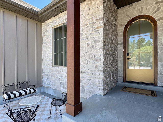 1065 W 125 S, Lehi, UT 84043 - doorway to property featuring stone siding and board and batten siding