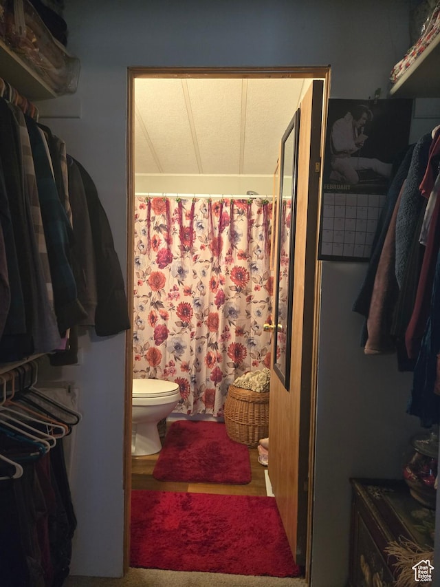full bathroom featuring toilet and curtained shower