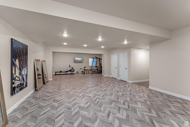 3032 W Cramden Dr, Lehi, UT 84043 - workout area with baseboards, a textured ceiling, and recessed lighting