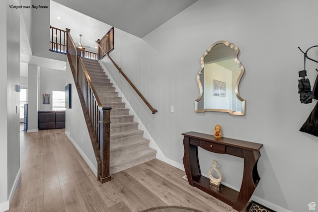 3032 W Cramden Dr, Lehi, UT 84043 - stairway featuring wood-type flooring and baseboards