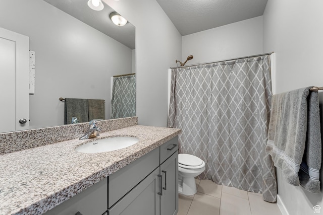 3032 W Cramden Dr, Lehi, UT 84043 - full bathroom featuring tile patterned flooring, vanity, toilet, and a shower with shower curtain