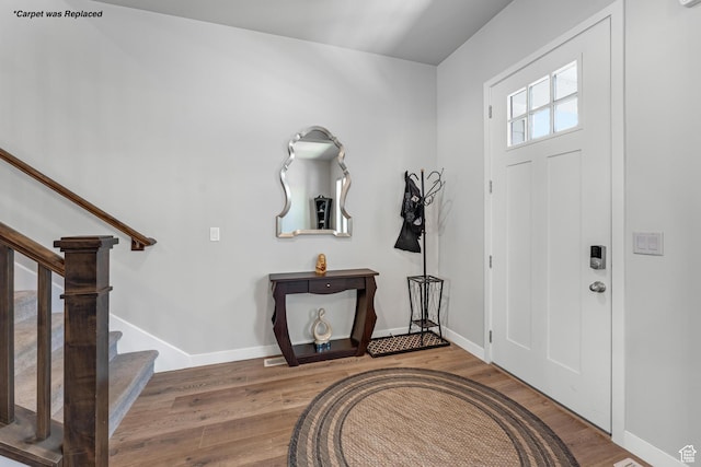 3032 W Cramden Dr, Lehi, UT 84043 - entryway featuring baseboards, stairway, and wood finished floors