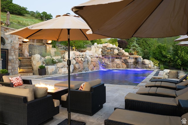 4757 Hidden Lake Dr, Bountiful, UT 84010 - outdoor pool with a fire pit, a patio area, and stairway