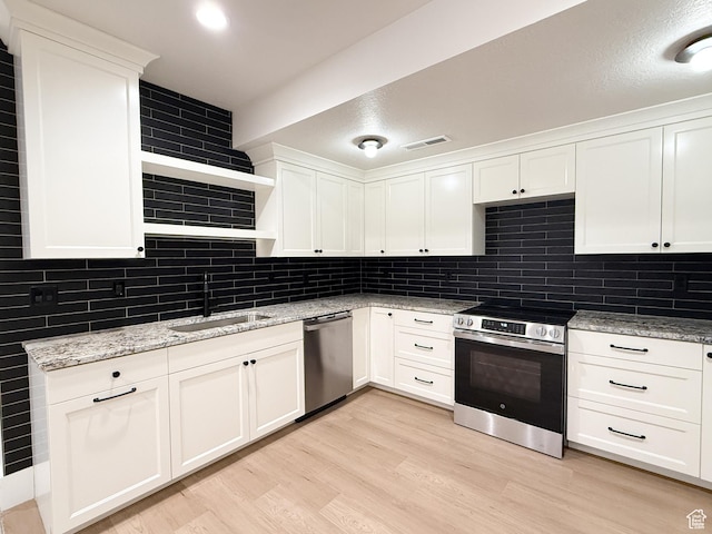 4014 N Dillon Way N, Ogden, UT 84414 - kitchen with white cabinets, visible vents, stainless steel appliances, a sink, and light wood-style floors