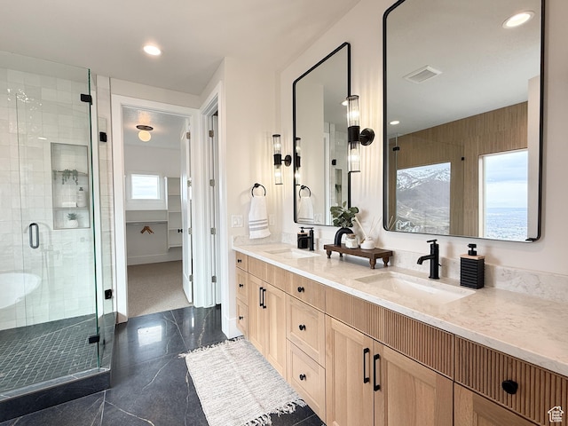 4014 N Dillon Way N, Ogden, UT 84414 - bathroom with double vanity, a sink, a shower stall, and visible vents