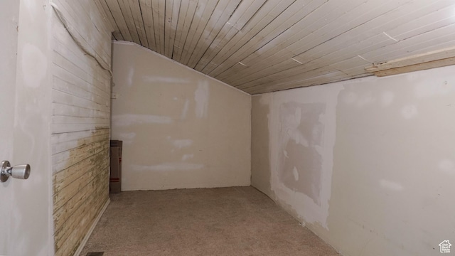 interior space with wooden ceiling and carpet floors
