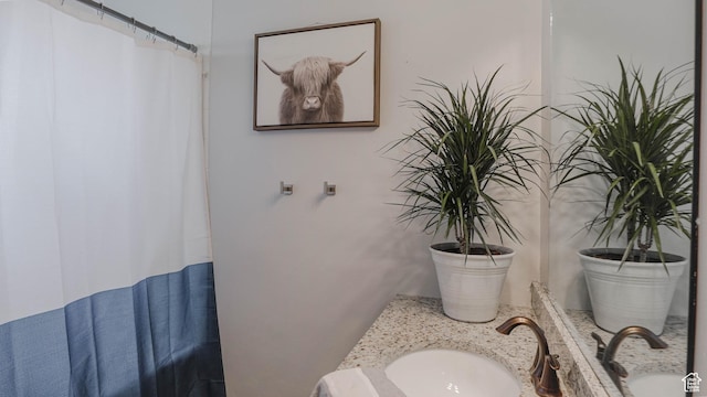 full bathroom with vanity and curtained shower