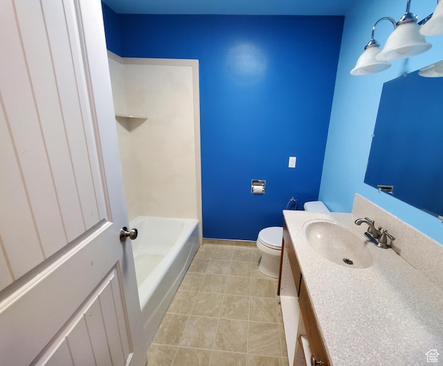 full bathroom with baseboards, toilet, tile patterned flooring, and vanity