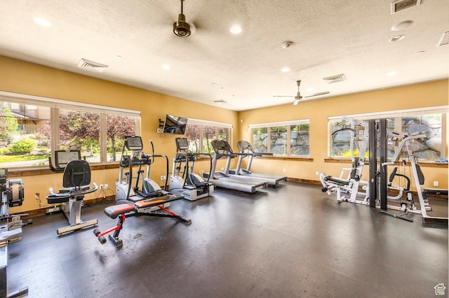 853 W Benjamin Pl, Kamas, UT 84036 - exercise room featuring visible vents, a textured ceiling, and recessed lighting