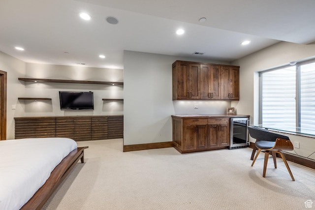 853 W Benjamin Pl, Kamas, UT 84036 - bedroom featuring wine cooler, recessed lighting, light colored carpet, and baseboards