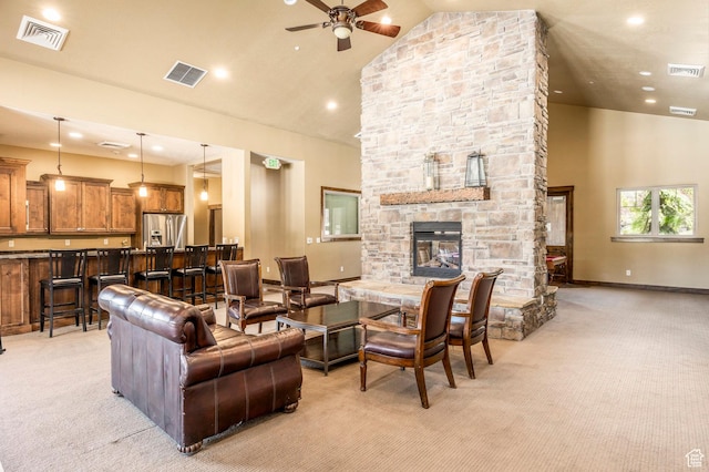 853 W Benjamin Pl, Kamas, UT 84036 - living room with visible vents, light colored carpet, and high vaulted ceiling