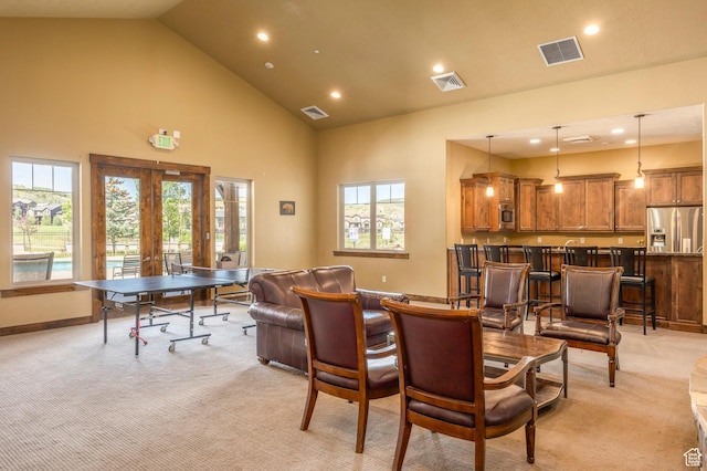 853 W Benjamin Pl, Kamas, UT 84036 - dining room with light colored carpet, visible vents, and recessed lighting