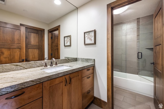 853 W Benjamin Pl, Kamas, UT 84036 - bathroom with recessed lighting, combined bath / shower with glass door, vanity, and baseboards