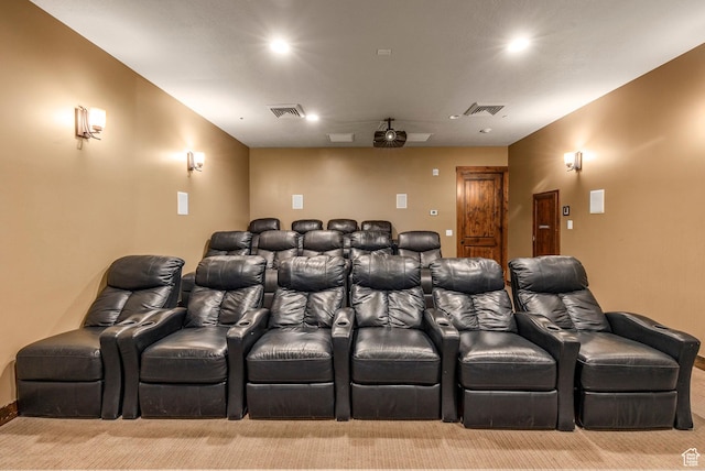 853 W Benjamin Pl, Kamas, UT 84036 - home theater room with recessed lighting, visible vents, and light carpet