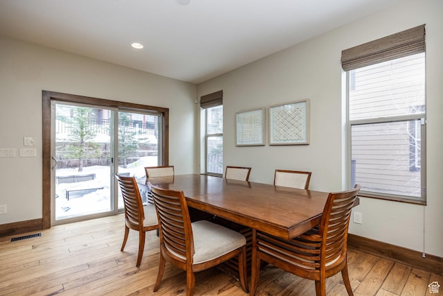 853 W Benjamin Pl, Kamas, UT 84036 - dining space with visible vents, baseboards, recessed lighting, and light wood-style floors