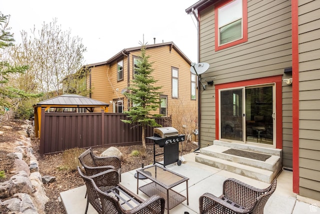 853 W Benjamin Pl, Kamas, UT 84036 - view of patio / terrace with entry steps, a gazebo, grilling area, fence, and an outdoor living space
