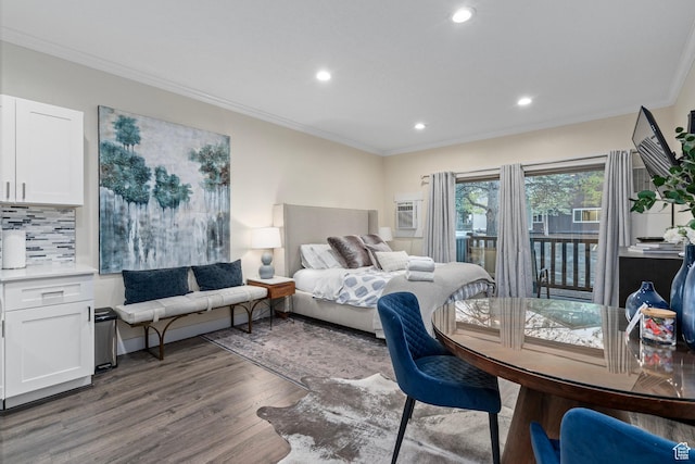 2285 Sidewinder Dr Unit 702, Park City, UT 84060 - bedroom with recessed lighting, ornamental molding, access to outside, and wood finished floors