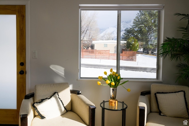 living area with a mountain view