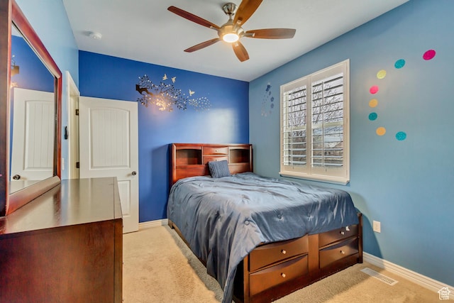 1184 W Michaelsen, West Jordan, UT 84088 - bedroom featuring carpet flooring, visible vents, baseboards, and ceiling fan
